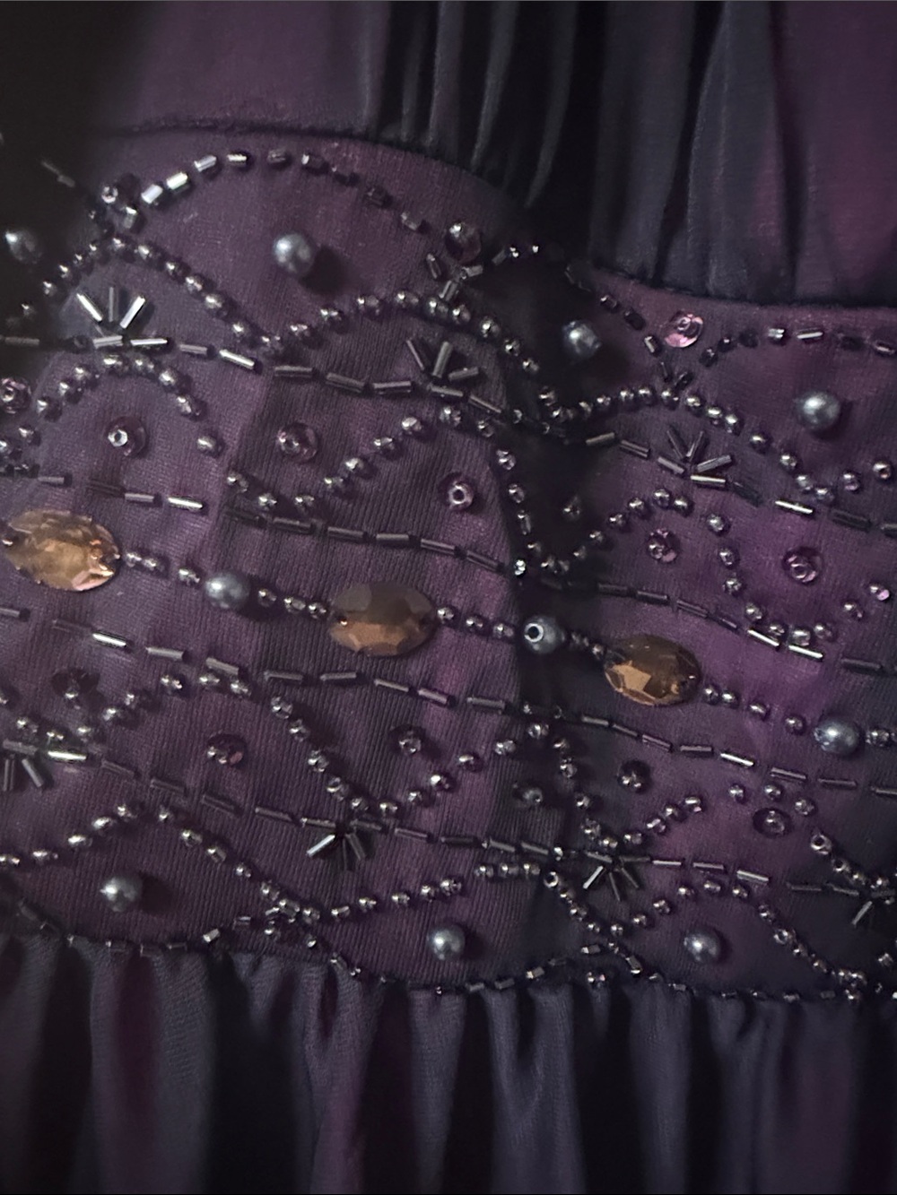Dark Purple Sleeveless Beaded Waist Cocktail Dress - Picture 14 of 16